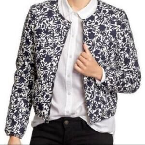Old Navy Plus Size XXL Quilted Bomber Jacket Navy White Floral Comfy Ligthweight